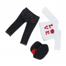 18 Inch Doll Clothes | Black Stretch Skinny Jeans Outfit, Including Long Sleeved T-Shirt with "Love" Rose Graphic and Denim Hat | Fits American Girl Dolls   